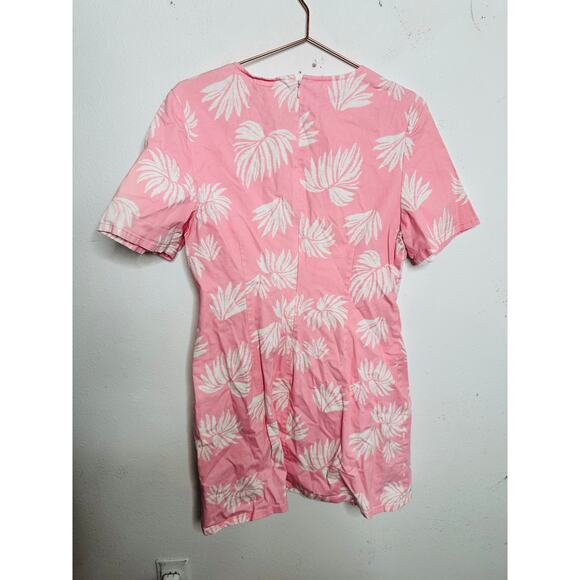 CINQ A SEPT Pink White Tropical Leaves Cotton Blend Phoenix Madison Dress sz 14 - Picture 6 of 13
